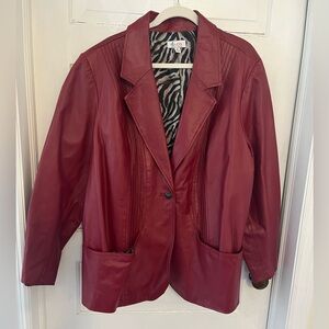 Women's Burgundy Leather Blazer Jacket